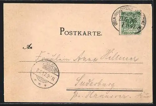 Lithographie Eitorf a. d. Sieg, Ortspanorama im Blumen-Passepartout