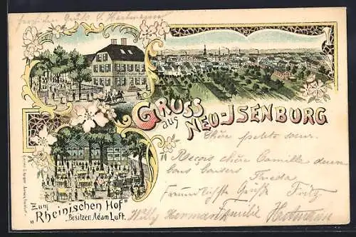 Lithographie Neu-Isenburg, Gasthaus Zum Rheinischen Hof, Bes. Adam Luft