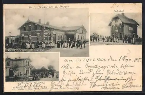 AK Aspe i. Holst., Gasthaus von H. Duggen, Bahnhof, Stieper`s Tischlerei