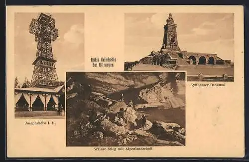 AK Josephshöhe i. H., Aussichtsturm, Kyffhäuser-Denkmal, Wilder Stieg mit Alpenlandschaft