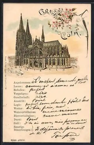 Lithographie Köln, Blick auf den Dom