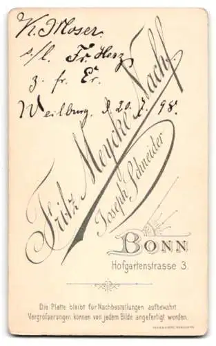 Fotografie Joseph Schneider, Bonn, Hofgartenstrasse 3, K. Moser im Jahr 1898