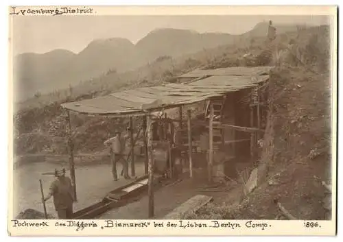 Fotografie Ansicht Lydenburg, Pochwerk des Diggers Bismarck, Goldmine, Lisbon-Berlyn Comp., Goldwäsche, Schürfer