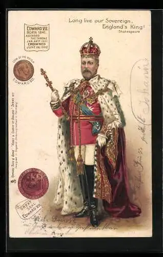 Lithographie Portrait König Edward VII. von England, Zitat von Shakespeare