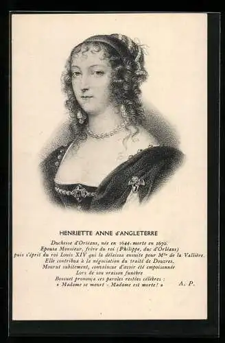 AK Henriette Anne d`Angleterre, Königin von England