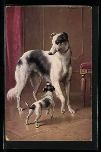 Künstler-AK Carl Reichert: Terrier und Windhund