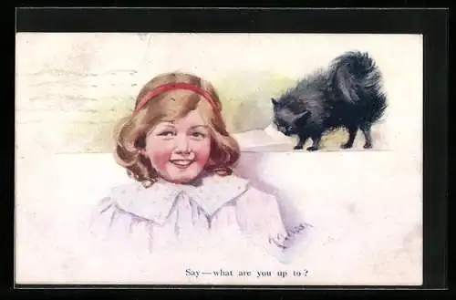 Künstler-AK Nash: Say - what are you up to?, Mädchen mit neugierigem Spitz