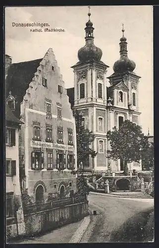 AK Donaueschingen, Blick auf die katholische Stadtkirche