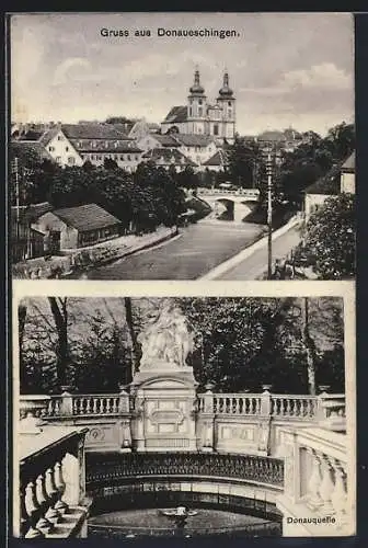 AK Donaueschingen, Teilansicht und Donauquelle