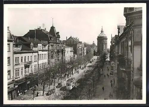 AK Mannheim, Strassenbahn, Planken mit Wasserturm, Cafe Rheingold