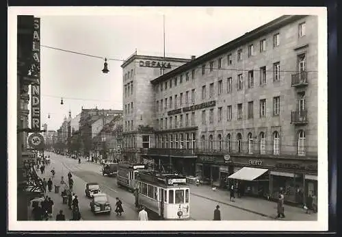 AK Mannheim, Heidelbergerstrasse Planken, Strassenbahn