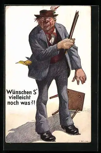 Künstler-AK Hans Hanke: Betrunkener Herr mit kaputt geschlagenem Stuhl