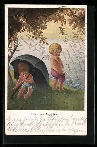 AK Kleiner Junge beim Pullern, Toilettenhumor