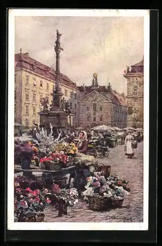 Künstler-AK Hans Götzinger: Wien, Händlerinnen am Blumenmarkt