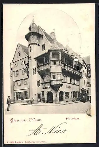 AK Colmar, Pfisterhaus mit Strasse