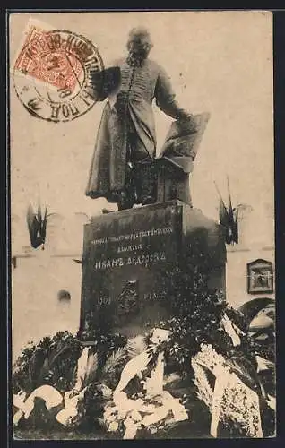 AK Moskau, Ivan Fjodorow-Denkmal mit Kränzen