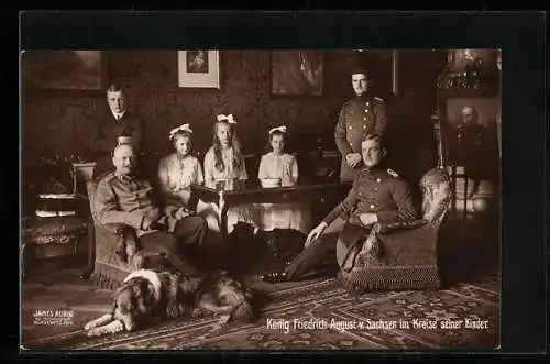 AK König Friedrich August von Sachsen mit seinen Kindern und dem Hund