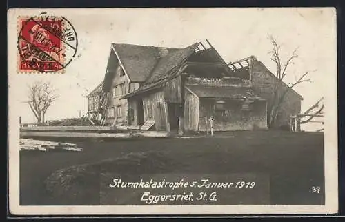 AK Eggersriet, Zerstörtes Haus nach der Sturmkatastrophe am 05. Januar 1919