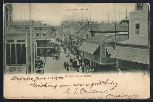 AK Bridgetown, C. F. Harrison & Co. Fancy Goods Warehouse, lively street view