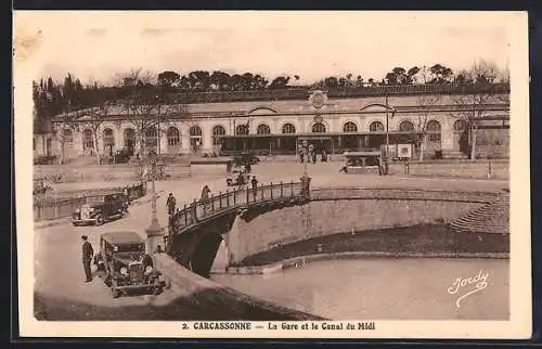 AK Carcassonne, La Gare et le Canal du Midi