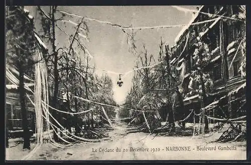 AK Narbonne, Le Cyclone du 1920, Boulevard Gambetta