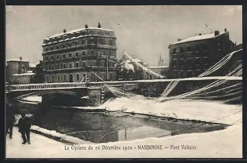 AK Narbonne, Le Cyclone du 1920, Pont Voltaire