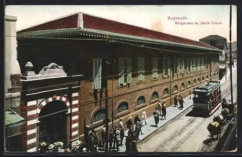 AK Beyrouth, Religieuses du Sacré Coeur, Strassenbahn