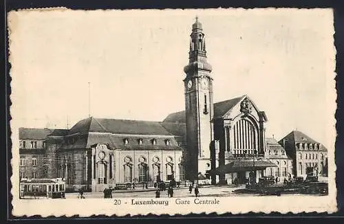 AK Luxembourg, Gare Centrale, Bahnhof mit Strassenbahn