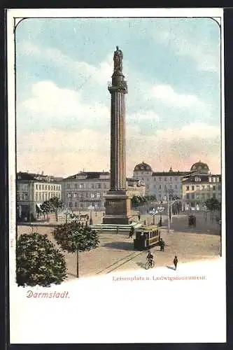 AK Darmstadt, Luisenplatz und Ludwigsmonument, Strassenbahn