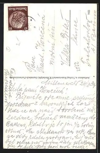 AK Mittenwald, Strasse Unterer Markt gegen das Gebirge