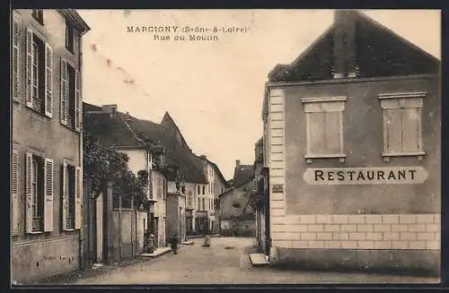 AK Marcigny, Rue du Moulin avec restaurant