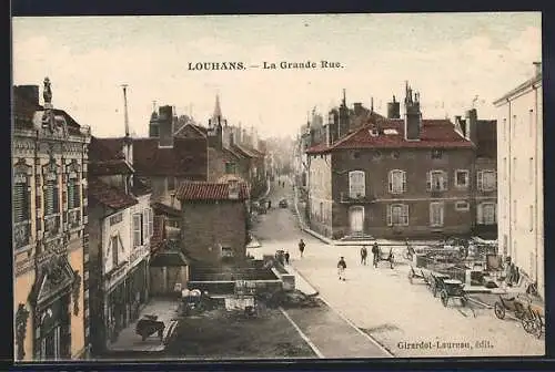 AK Louhans, La Grande Rue animée avec passants et charrettes