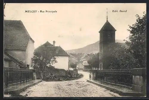 AK Melcey, Rue Principale et Pont avec vue sur le clocher et les maisons du village