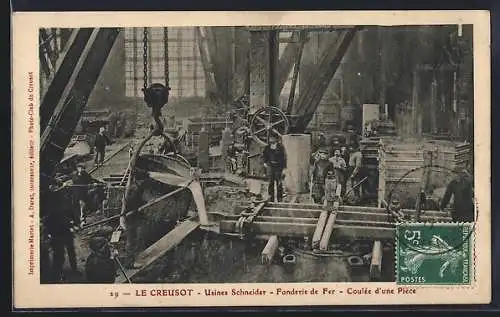 AK Le Creusot, Usines Schneider, Fonderie de Fer, Coulée d`une Pièce