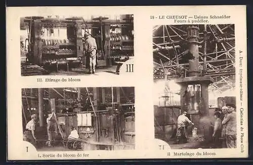 AK Le Creusot, Usines Schneider, Fours à puddler: Étirage, Sortie et Martelage du bloom