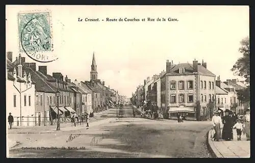 AK Le Creusot, Route de Couches et Rue de la Gare