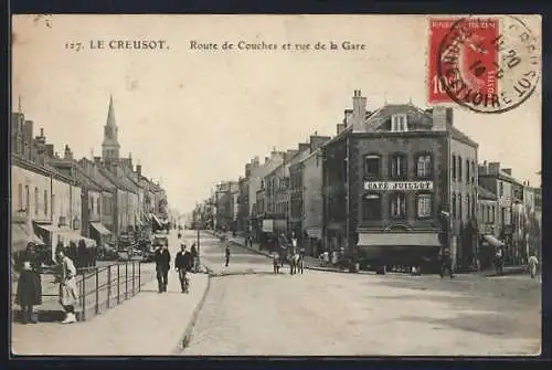 AK Le Creusot /Saone-et-Loire, Route de Couches et rue de la Gare