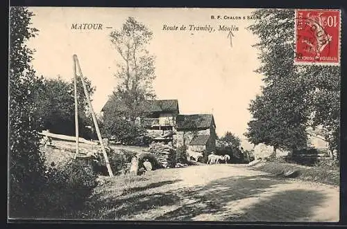 AK Matour /Saone-et-Loire, Route de Trambly, Moulin