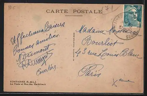 AK Fontaines /Saone-et-Loire, La Poste et Rue des Maréchaux