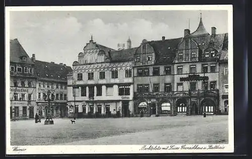 AK Weimar / Thür., Marktplatz mit Lucas Cranachhaus u. Stadthaus