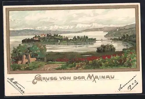 Künstler-AK K. Mutter: Insel Mainau, idyllische Partie auf der Insel