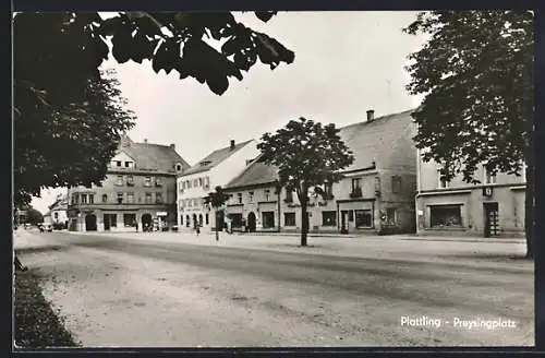 AK Plattling, Strassenpartie am Preysingplatz