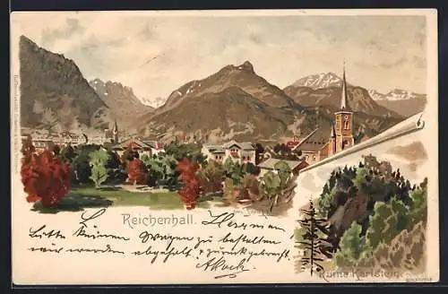 Künstler-AK Otto Strützel: Bad Reichenhall, Ortsansicht im Herbst, Ruine Karlstein