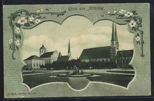 AK Altötting, Ortsansicht mit Kirche