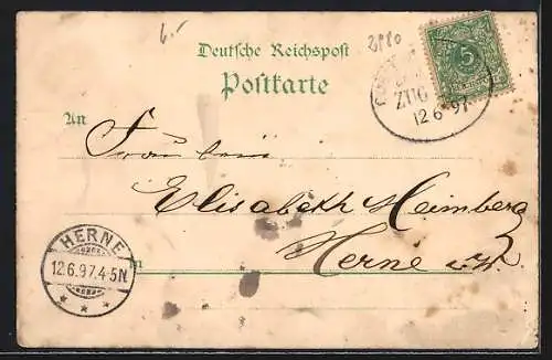 Lithographie Bad Ems, Ortsansicht aus der Vogelschau, Dampfer