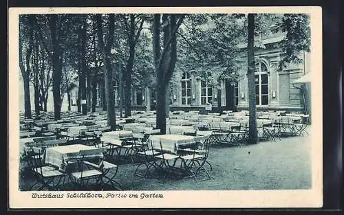 AK Berlin-Grunewald, Wirtshaus Schildhorn, Partie im Garten, Gasthaus