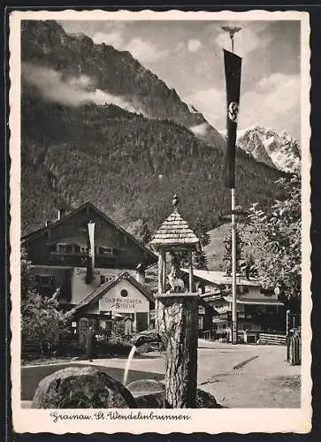 AK Grainau, St. Wendelinbrunnen mit 