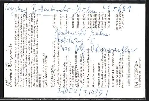 AK Musiker Howard Carpendale mit leichtem Lächeln und Halstuch, mit Autograph