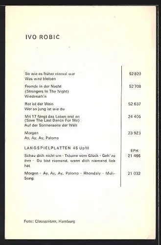 AK Musiker Ivo Robic im Anzug mit leichtem Lächeln, mit Autograph