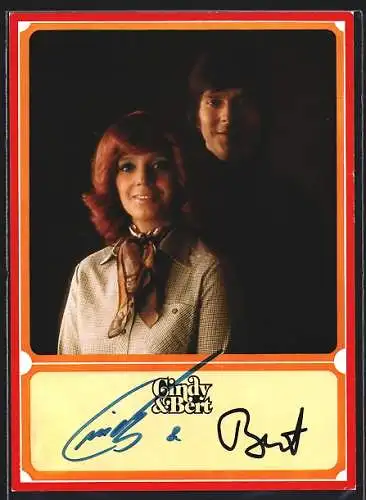 AK Musiker des Duos Cindy & Bert lächelnd in Paaraufnahme, mit Autograph